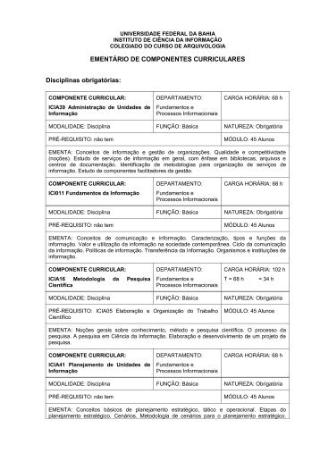 PROJETO PEDAGOGICO_ementas - Universidade Federal da Bahia