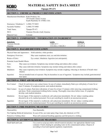 MSDS Headers - Kobo Products Inc.