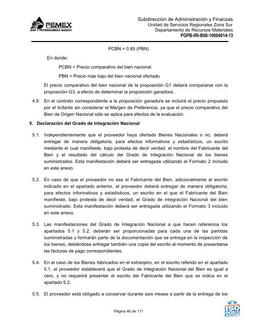 bases de licitación pública nacional - Pemex Gas y Petroquímica ...