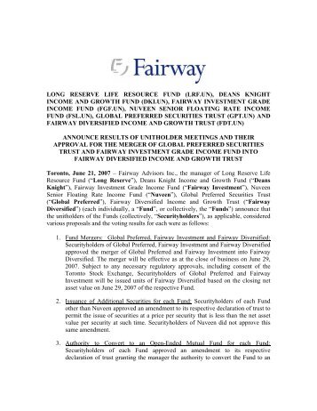 Fairway Funds Approve Various Changes - JovFunds