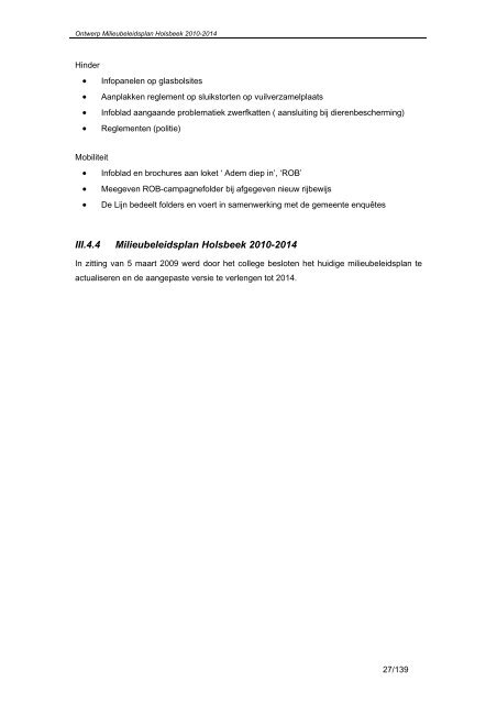 ontwerp milieubeleidsplan 2010 - 2014 gemeente holsbeek