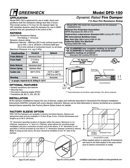 Model Dfd 150 Greenheck - Fire Damper Rating For 2 Hour Wall Model Dfd 150 Greenheck - Fire Damper Rating For 2 Hour Wall