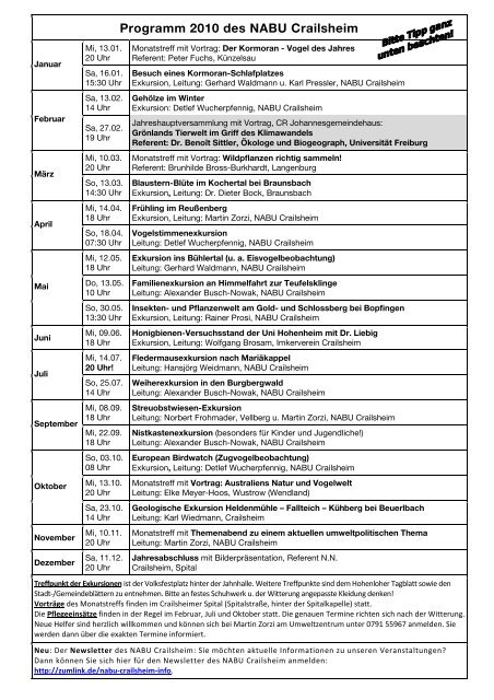 Programm 2010 des NABU Crailsheim