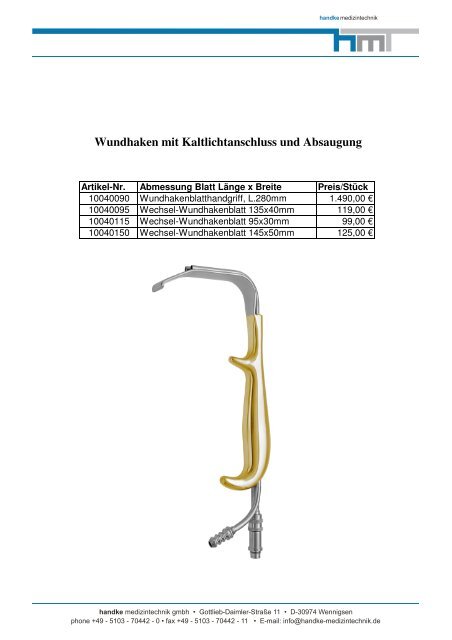 Infoblatt Kaltlichtwundhaken - Handke Medizintechnik