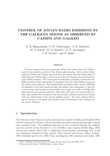 control of jovian radio emissions by the galilean moons as observed ...