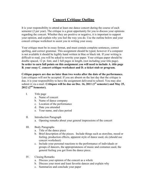 Free Concert Review Essays. Best Samples of Paper Topics and Titles