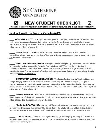 Campus Resource Checklist For Incoming Students - St. Catherine ...