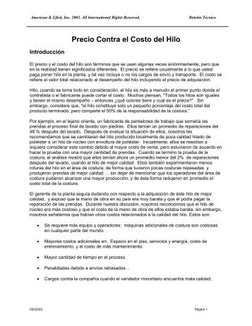 Precio Contra el Costo del Hilo - American & Efird, Inc