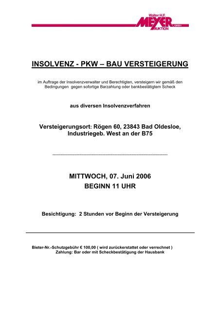 insolvenz - pkw – bau versteigerung - Auktionshaus Walter H.F. ...