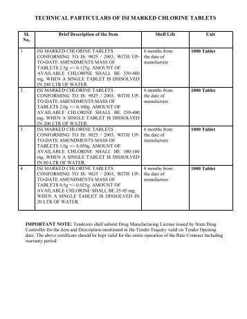 technical particulars of isi marked chlorine tablets - csidc ...