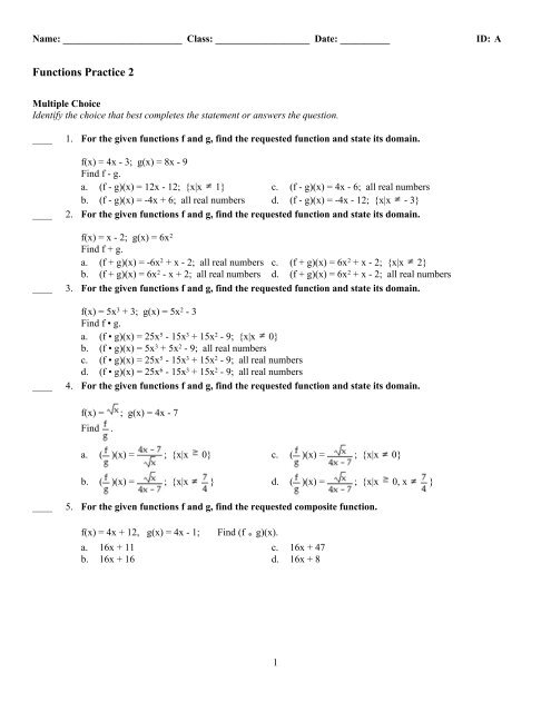 Functions Practice 2 Pdf Math6 12testprep Home