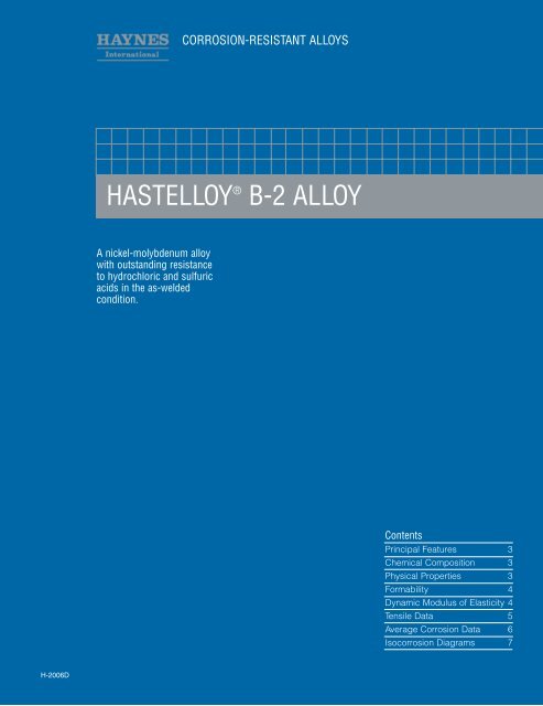 Hastelloy Alloy B-2/H-2006D - Haynes International, Inc.