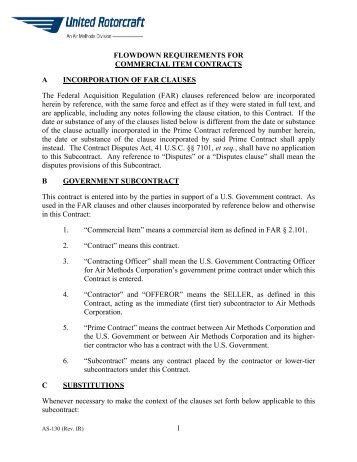 Flowdown Requirements for Commercial Item Contracts - Air Methods