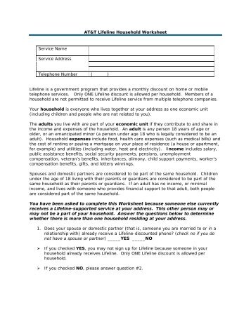 ATT Lifeline Worksheet - AT&T