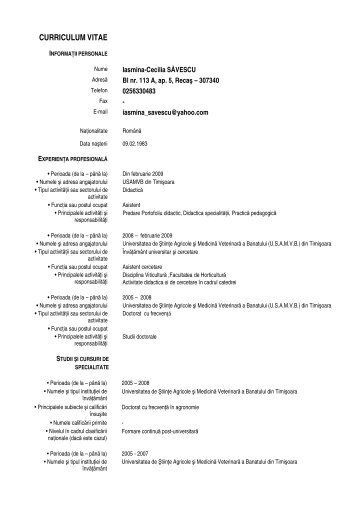 Iasmina-Cecilia SAVESCU - CV in limba romana.pdf - Universitatea ...