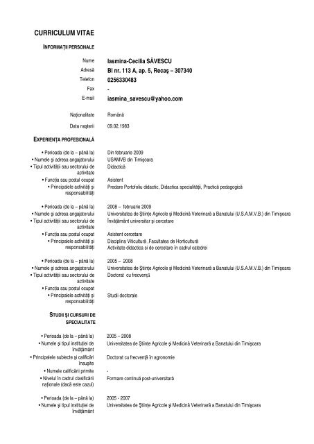 Iasmina-Cecilia SAVESCU - CV in limba romana.pdf - Universitatea ...