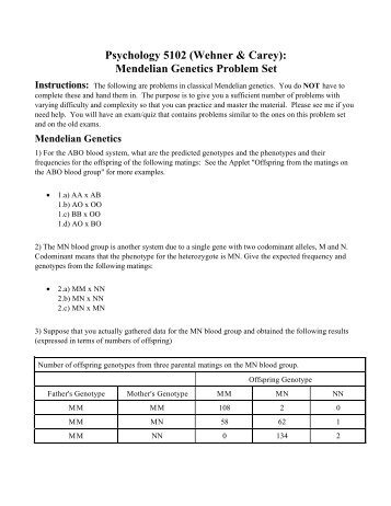 Psyc 5102: Problem Set on Mendelian Genetics - Institute for ...