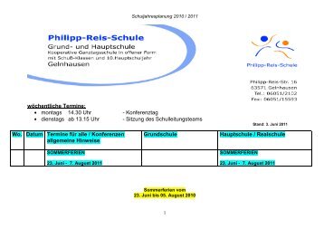 wöchentliche Termine: montags 14.30 Uhr - Philipp-Reis-Schule