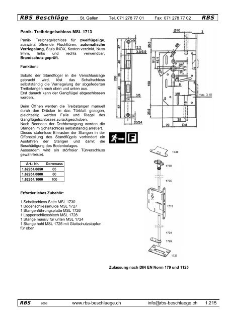 Panikschlösser - Rbs-beschlaege.ch