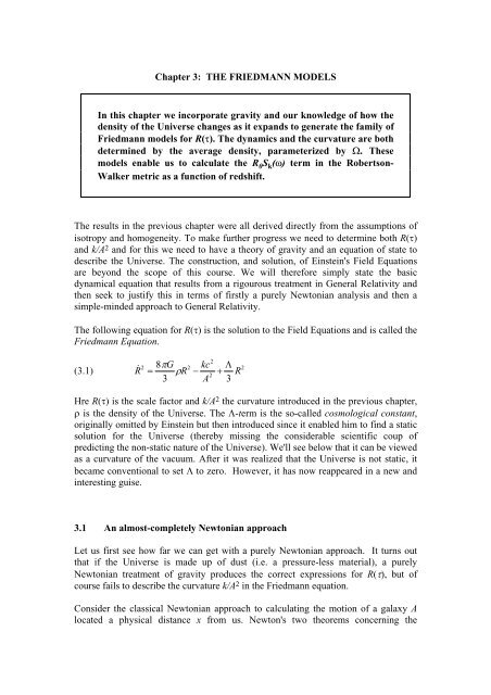Chapter 3: THE FRIEDMANN MODELS
