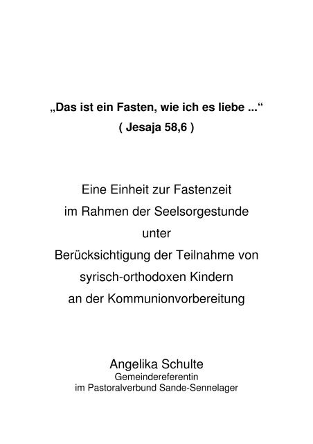 Das ist ein Fasten, wie ich es liebe... - Pastorale Informationen