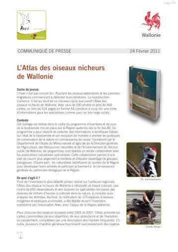 L'Atlas des oiseaux nicheurs de Wallonie est paru - Aves