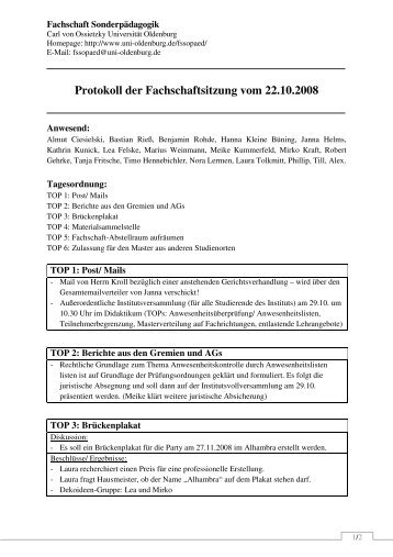 Protokoll der Fachschaft Sonderpädagogik 22.10.08