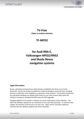 TV-Free TF-MFD2 for Audi RNS-E, Volkswagen MFD2/RNS2 and ...