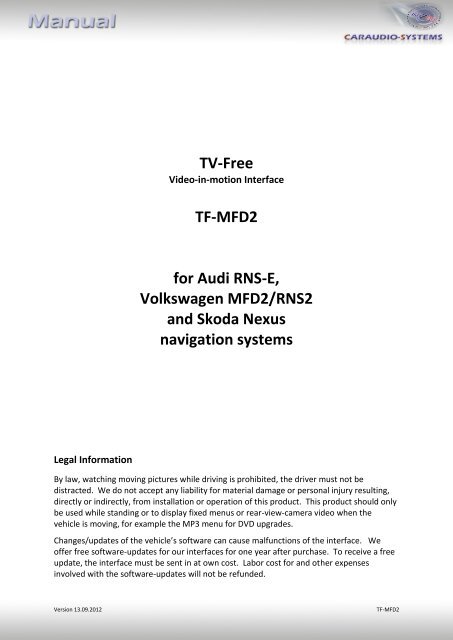 TV-Free TF-MFD2 for Audi RNS-E, Volkswagen MFD2/RNS2 and ...