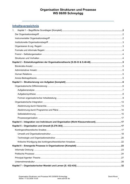 Organisation Strukturen und Prozesse WS 08/09 Schreyögg ...