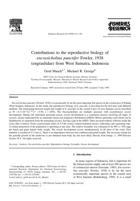 Contributions to the reproductive biology of encrasicholina punctifer ...