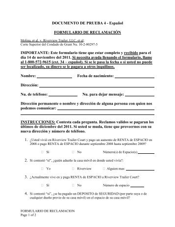 formulario de reclamación - Columbia Legal Services