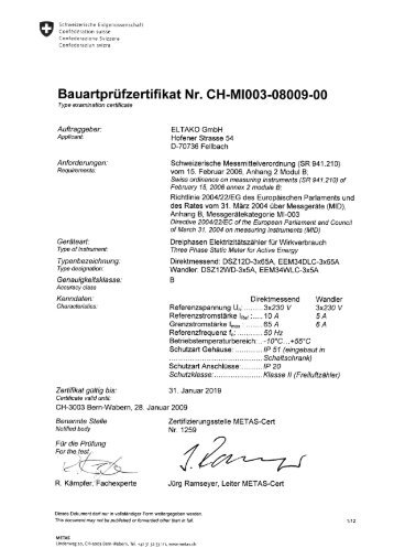 BauartprÃ¼fzertifikat Nr. CH-M1003-08009-OO - KRALgroup