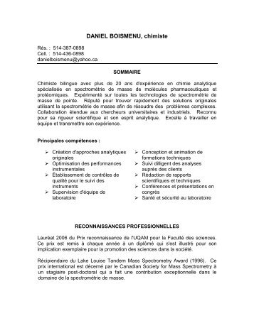 Curriculum Vitae - Ordre des chimistes du QuÃ©bec