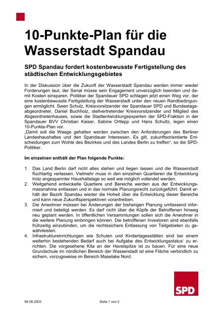 SPD Spandau fordert kostenbewusste ... - Daniel Buchholz