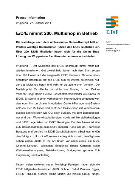 E/D/E nimmt 200. Multishop in Betrieb - E/D/E Einkaufsbüro ...