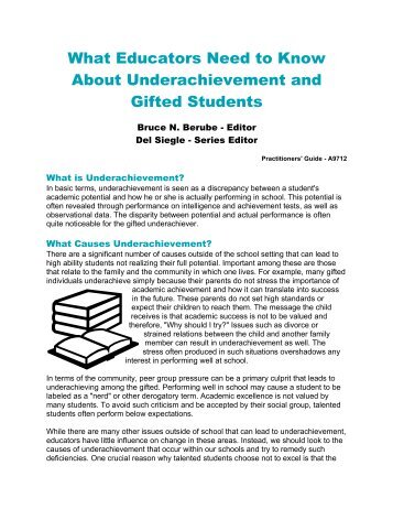 What Educators Need to Know About Underachievement and Gifted ...