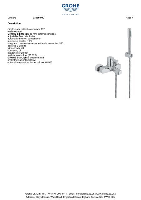 Description Single-lever bath/shower mixer 1/2&quot; wall ... - GROHE