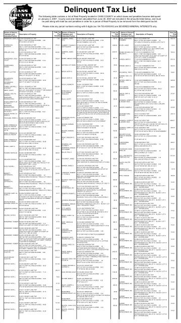 Delinquent Tax List - Cass County, Minnesota