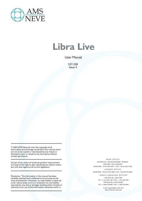 Libra Live User Manual - AMS Neve