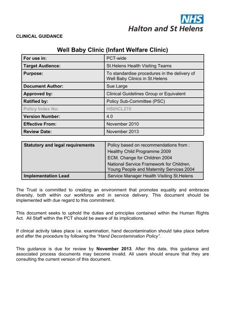CLINICAL GUIDANCE - Halton and St Helens PCT