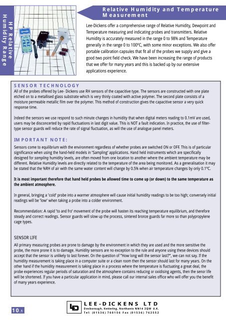10.1 Relative Humidity and Temperature ... - Lee-Dickens Ltd.