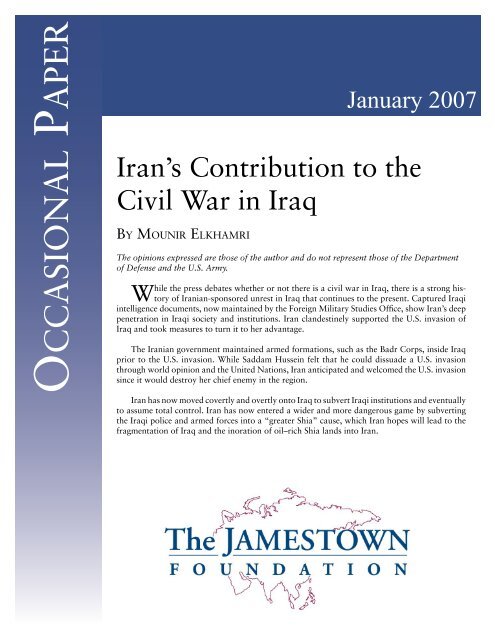 Iran's Contribution to the Civil War in Iraq - The Jamestown Foundation