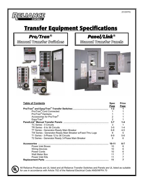 Reliance Controls Corporation TCA0606D Panel/Link