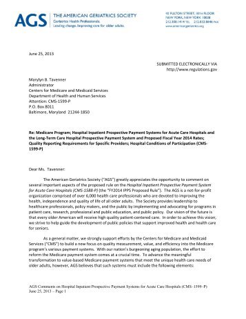 AGS Comment Letter on FY 2014 IPPS Proposed Rule - American ...