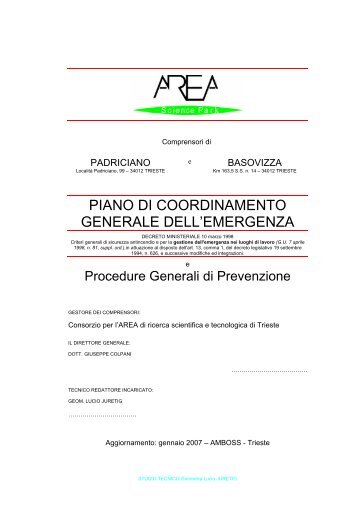 PIANO DI COORDINAMENTO GENERALE ... - AREA Science Park