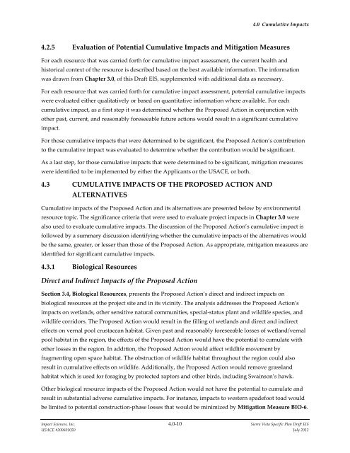 4.0 CUMULATIVE IMPACTS - Sacramento District - U.S. Army