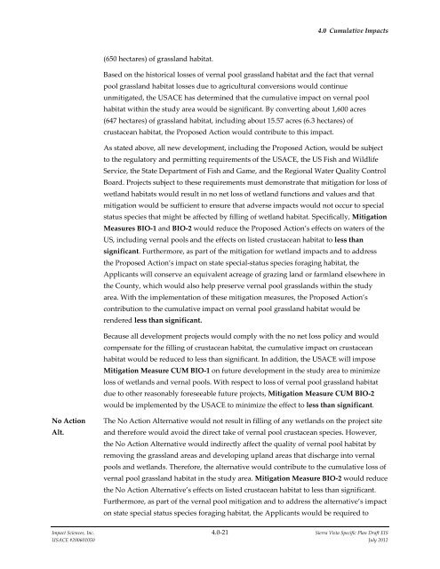 4.0 CUMULATIVE IMPACTS - Sacramento District - U.S. Army