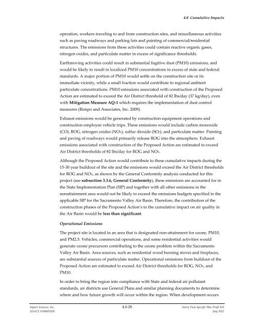 4.0 CUMULATIVE IMPACTS - Sacramento District - U.S. Army