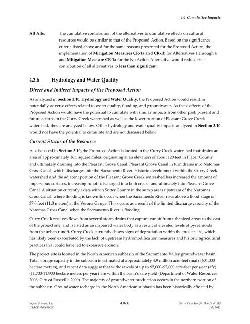 4.0 CUMULATIVE IMPACTS - Sacramento District - U.S. Army